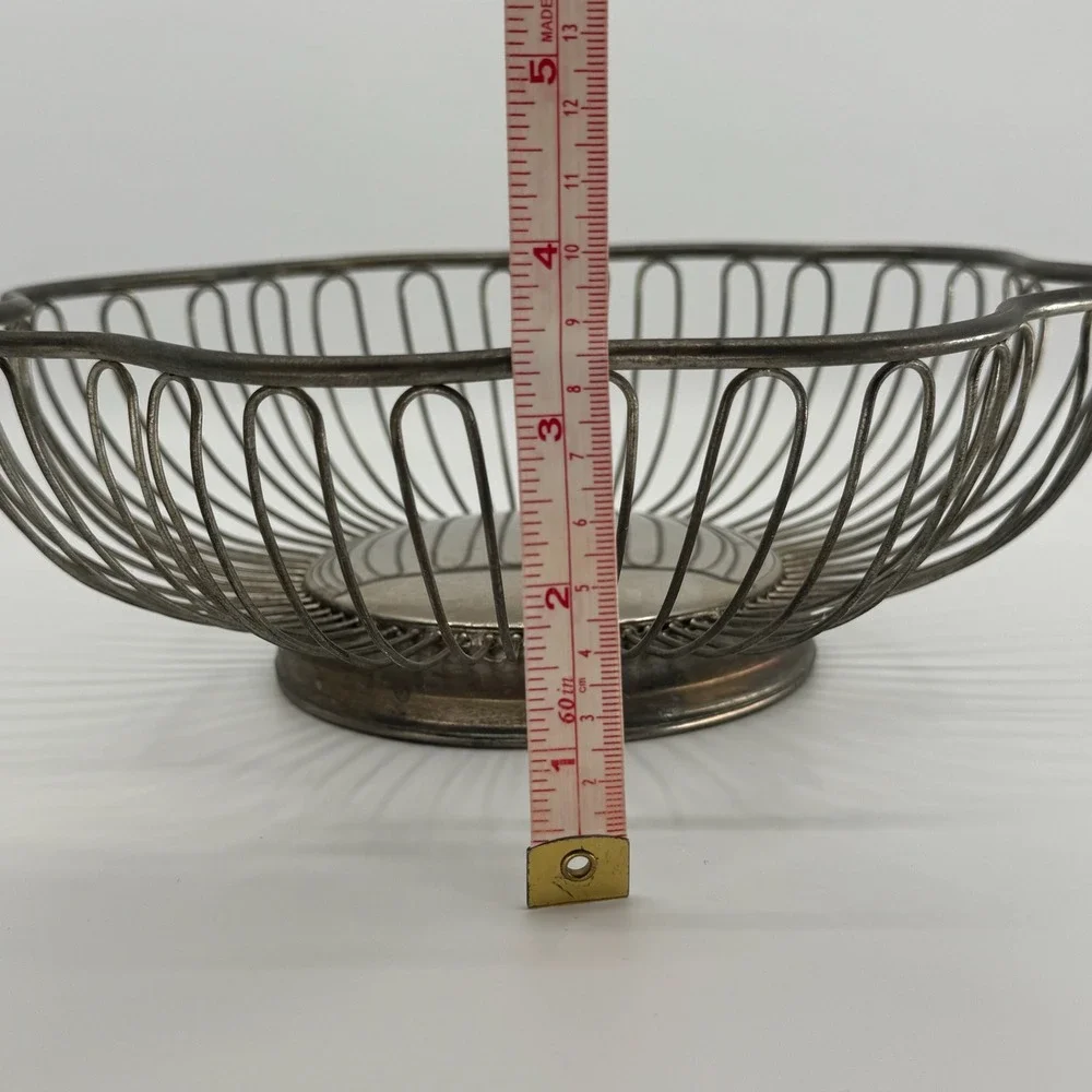 Vtg 70s Silver Tone Wire Fruit Basket Scalloped Flower Bowl Hong Kong 9.5 Inch